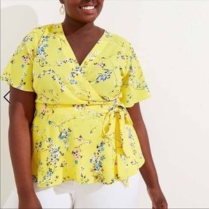 LOFT Yellow Floral Wrap Blouse